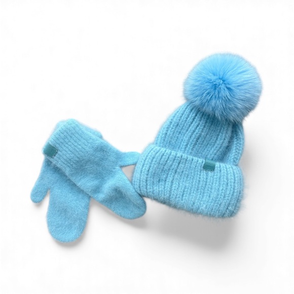 MJÚK Iceland Angora Beanie & Mittens Set – Ice Blue Limited Edition main image 4